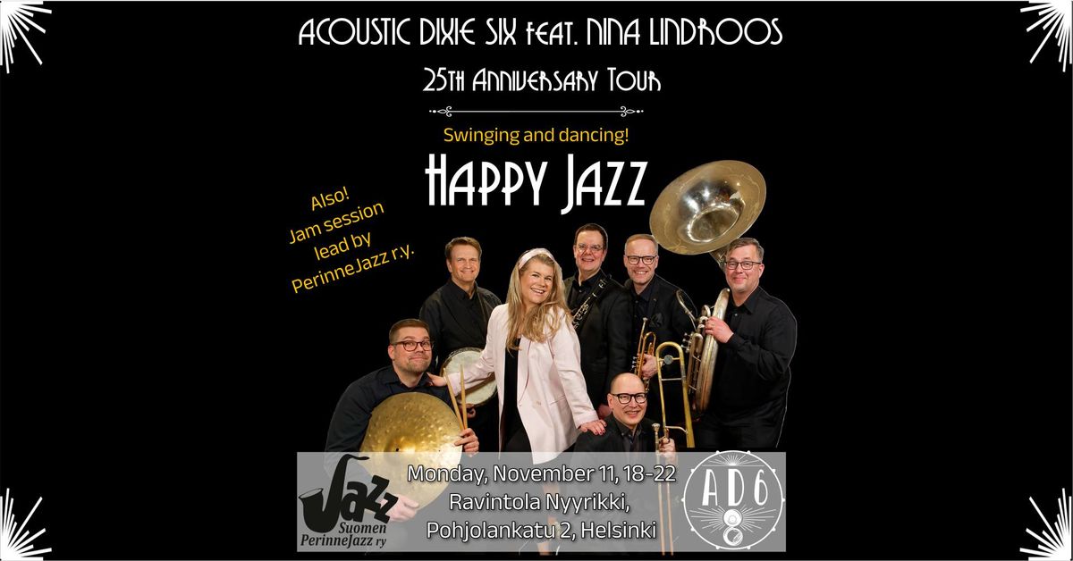 Suomen PerinneJazz ry Jazz-ilta - Acoustic Dixie Six feat. Nina Lindroos