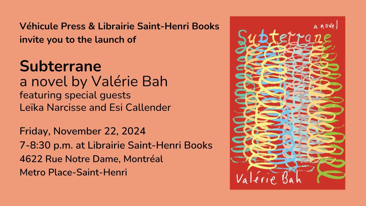 Book Launch: Subterrane by Val\u00e9rie Bah