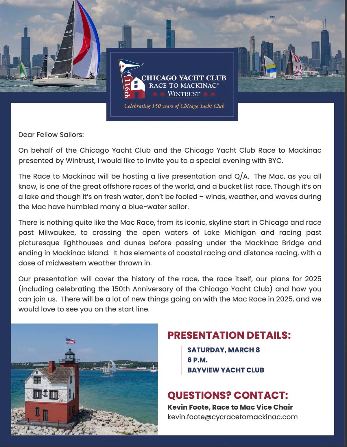 Chicago Yacht Club Race to Mackinac Presentation and Q\/A