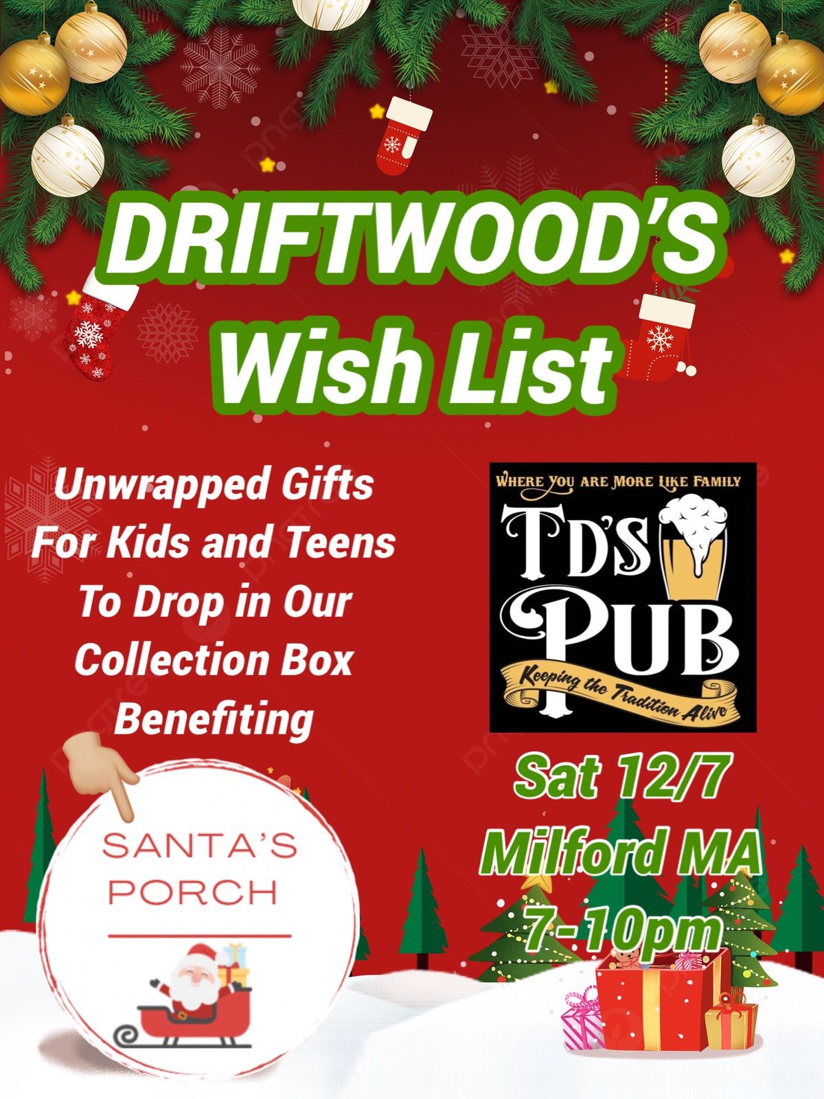 DRIFTWOOD & TD\u2019S PUB for Santa\u2019s Porch