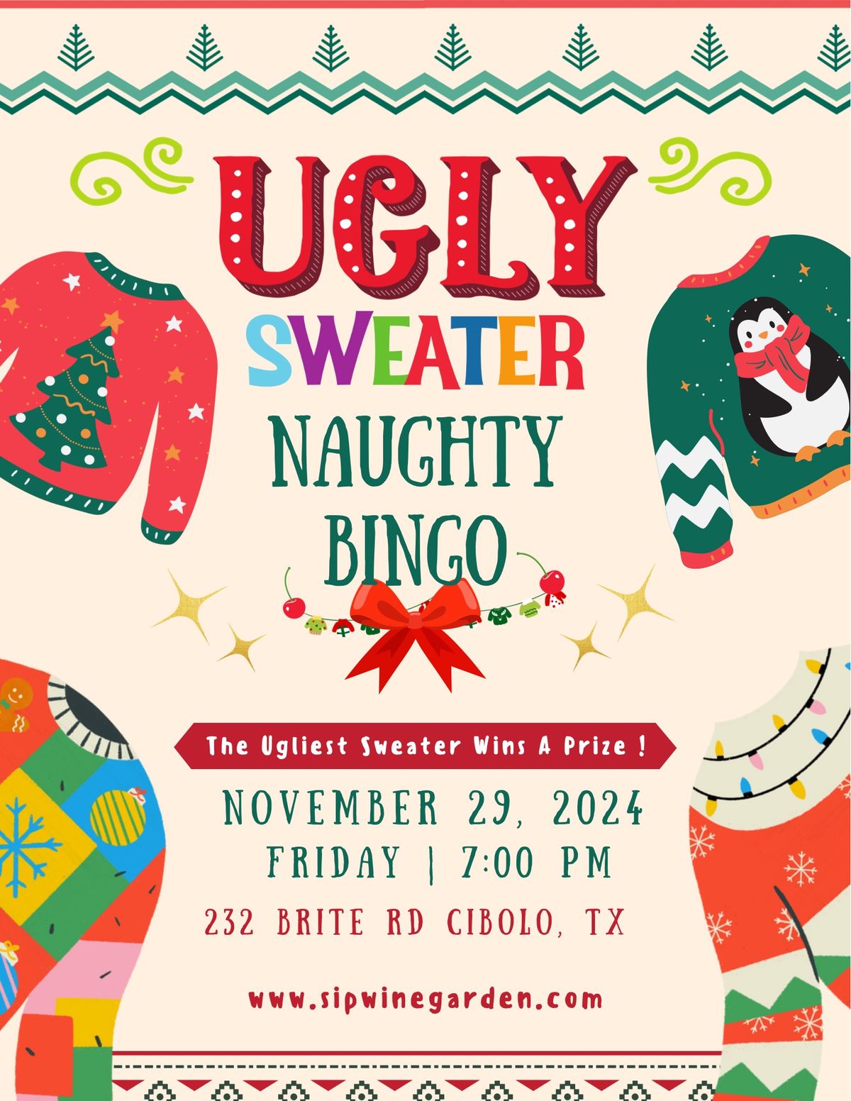 Naughty Bingo: Ugly Sweater Edition@ Sip Wine Garden