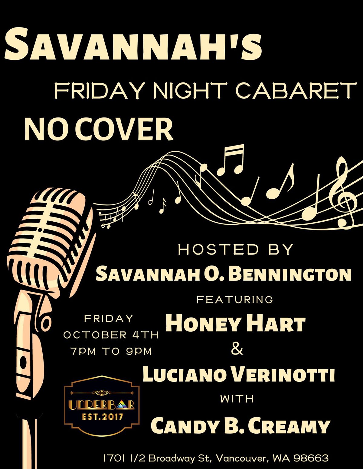 Savannah's Friday Night Cabaret At UnderBar Oct 2024