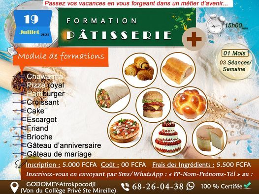 Bourse De Formation Professionnelle En Patisserie Atrokpocodji Kumasi 19 July To 23 July