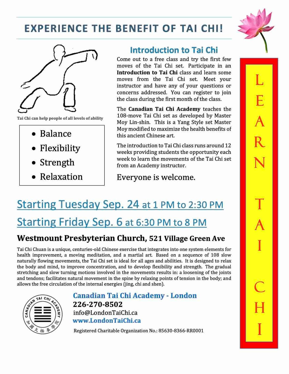 Westmount - Introduction to Tai Chi Class \/ Open House