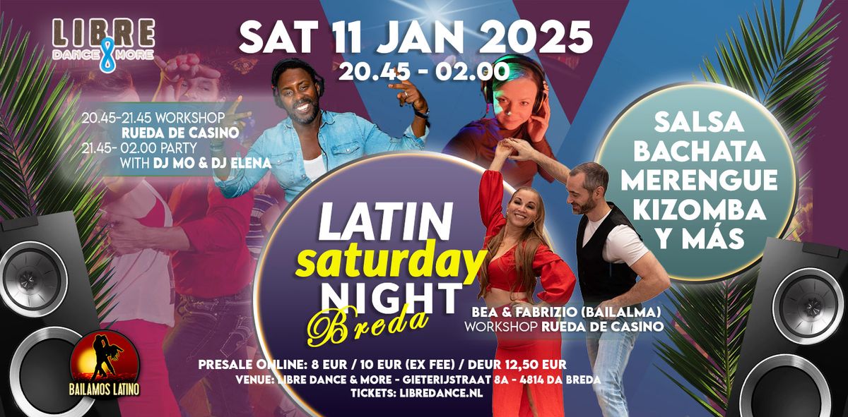 ZAT 11 JAN 2024 LATIN SATURDAY BREDA | DJ MO & ELENA | Workshop RUEDA DE CASINO BEA & FABRIZIO