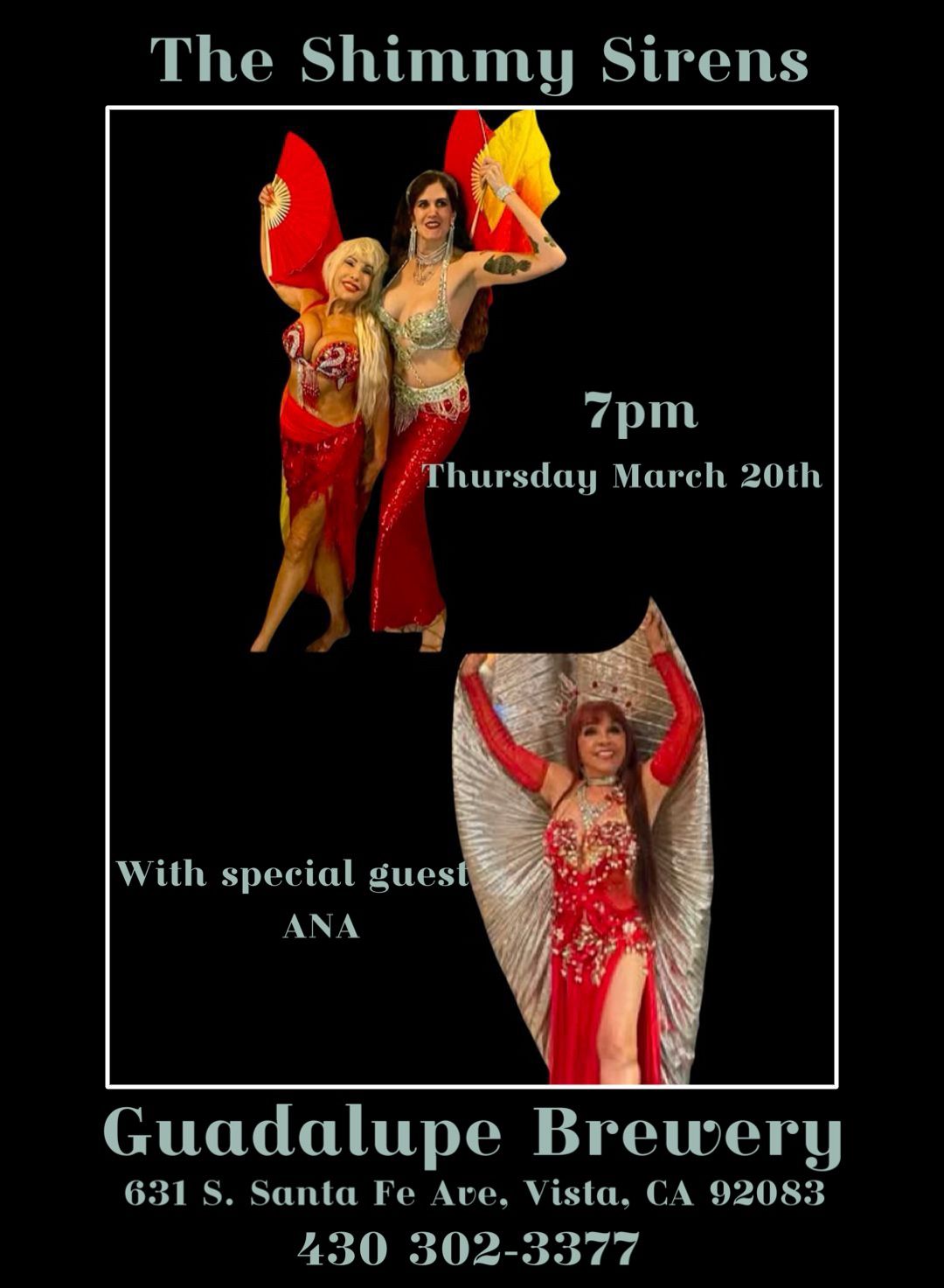 The Shimmy Sirens and Ana dancing at Guadalupe Brewery Thursday, March 20th 7pm