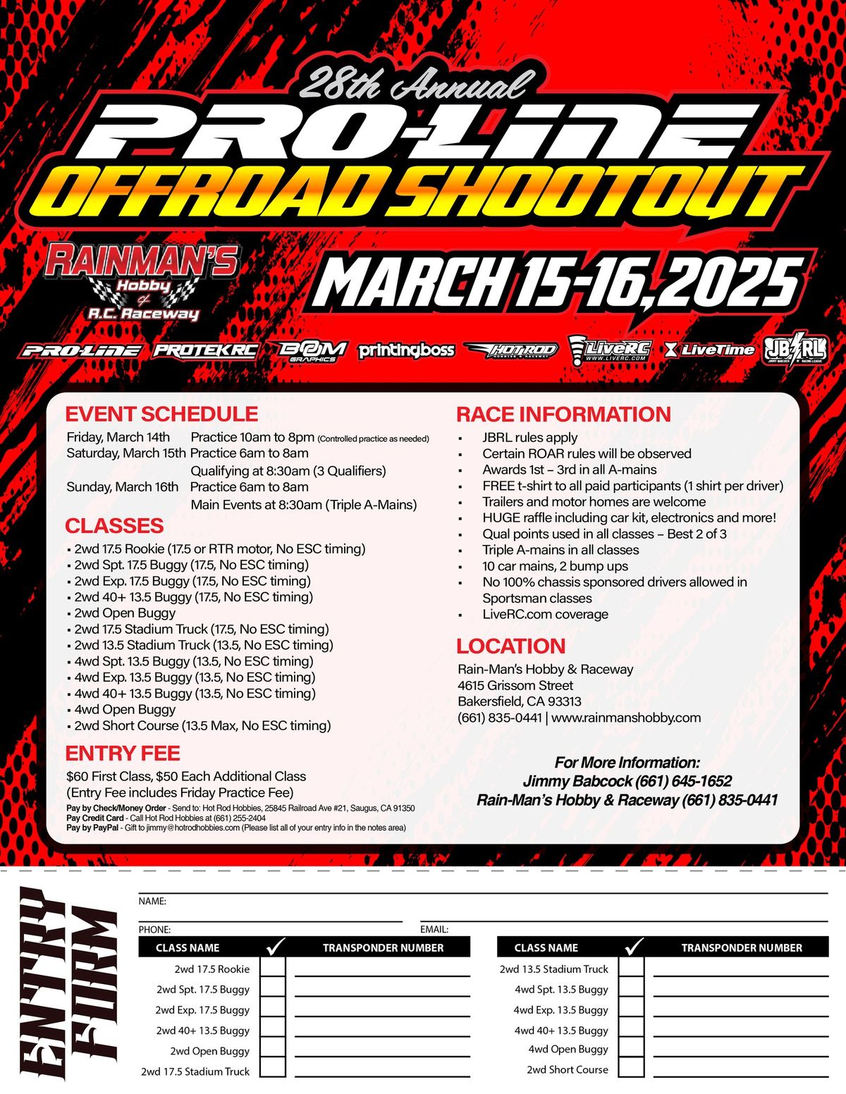 28th Annual Pro-Line Off-Road Shootout - Rain-Man's Hobby, Bakersfield, CA - March 15-16, 2025