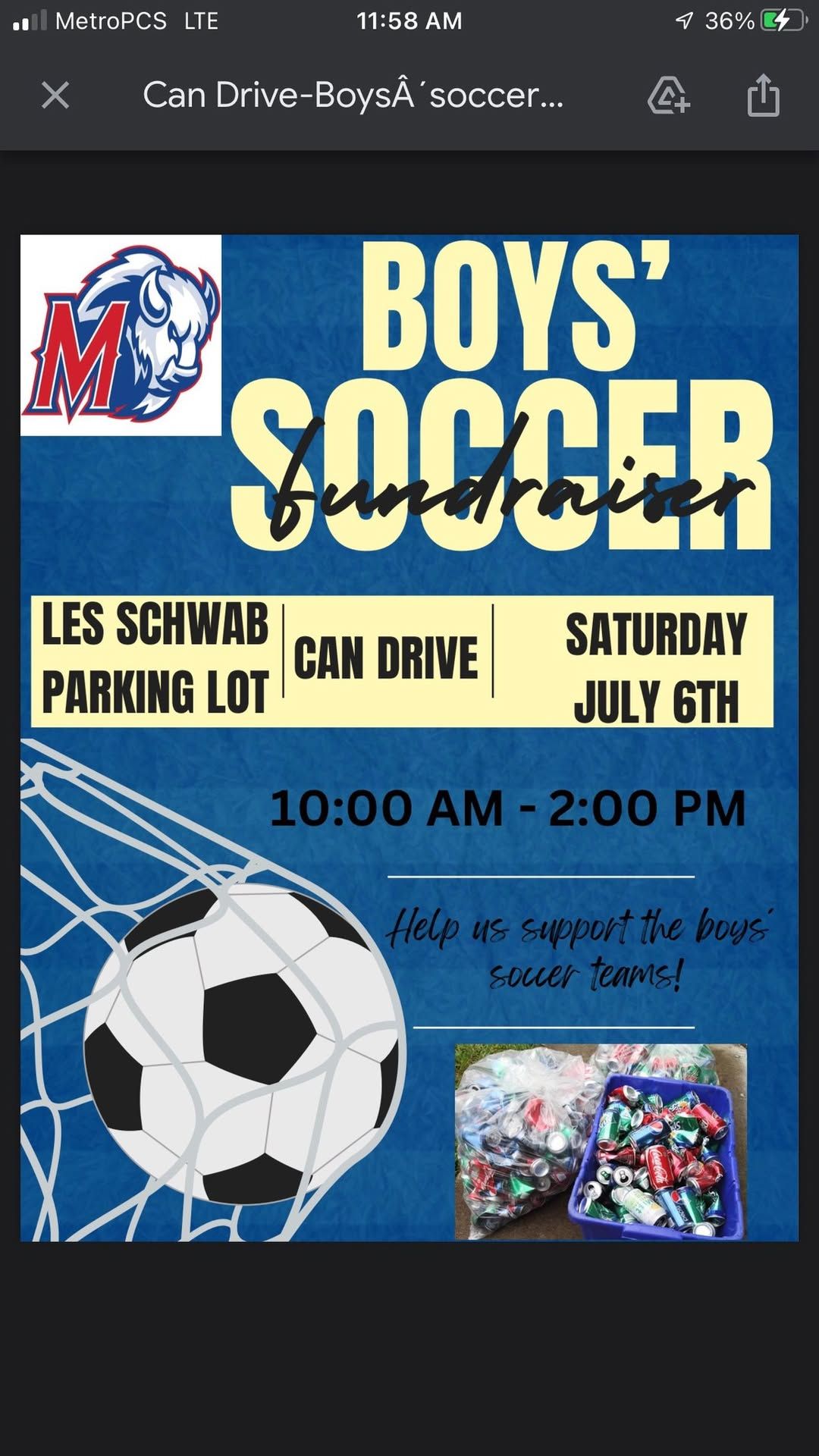 Bring your cans and support MHS Boys Soccer