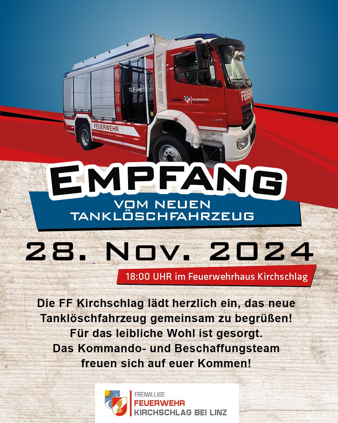 Empfang vom neuen Tankl\u00f6schfahrzeug