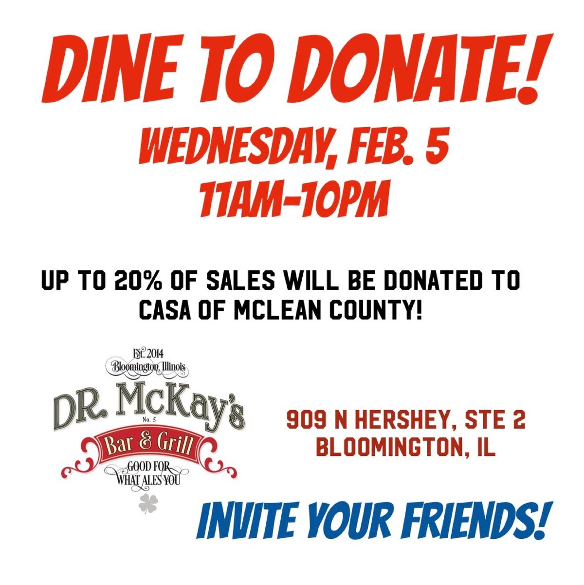 Dine to Donate at Dr McKay\u2019s!