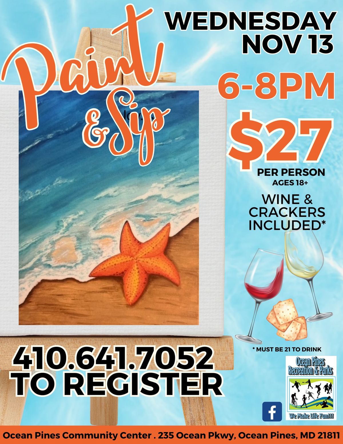 Adult Paint & Sip - Beach with Starfish