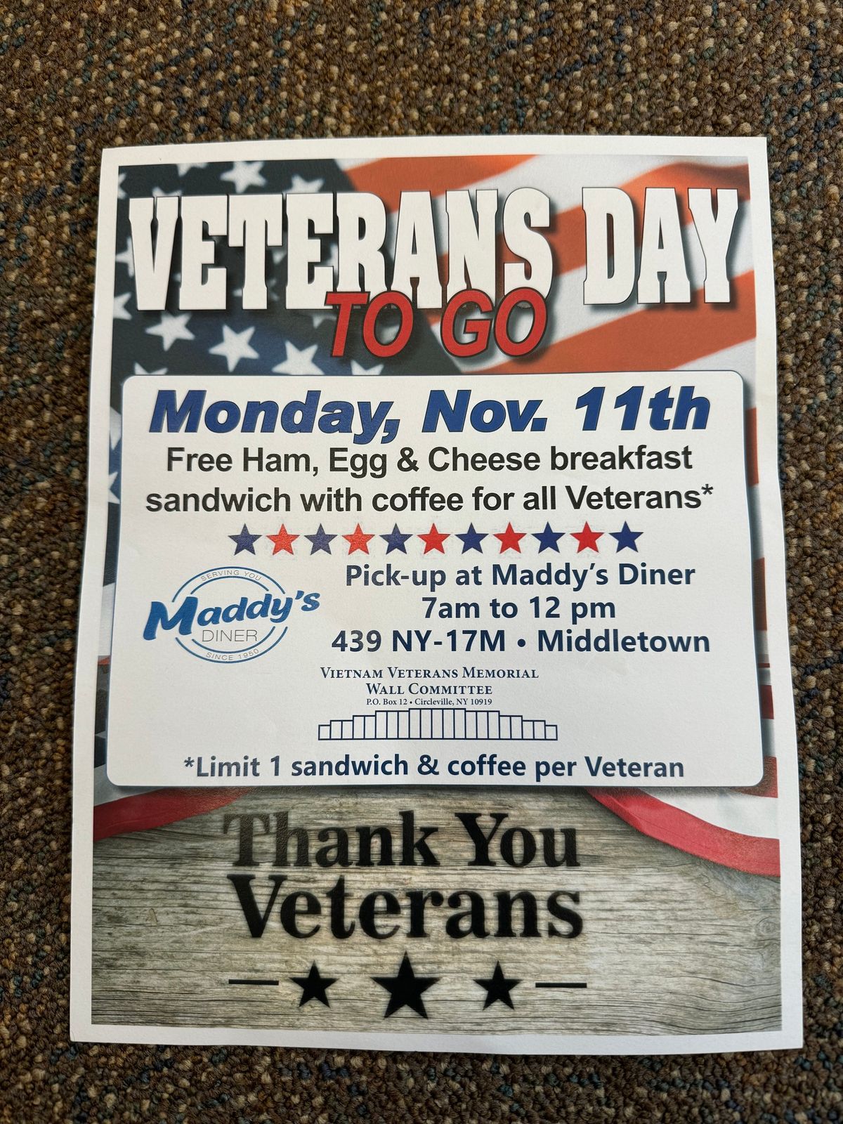 Free Breakfast for Veterans - Middletown, NY