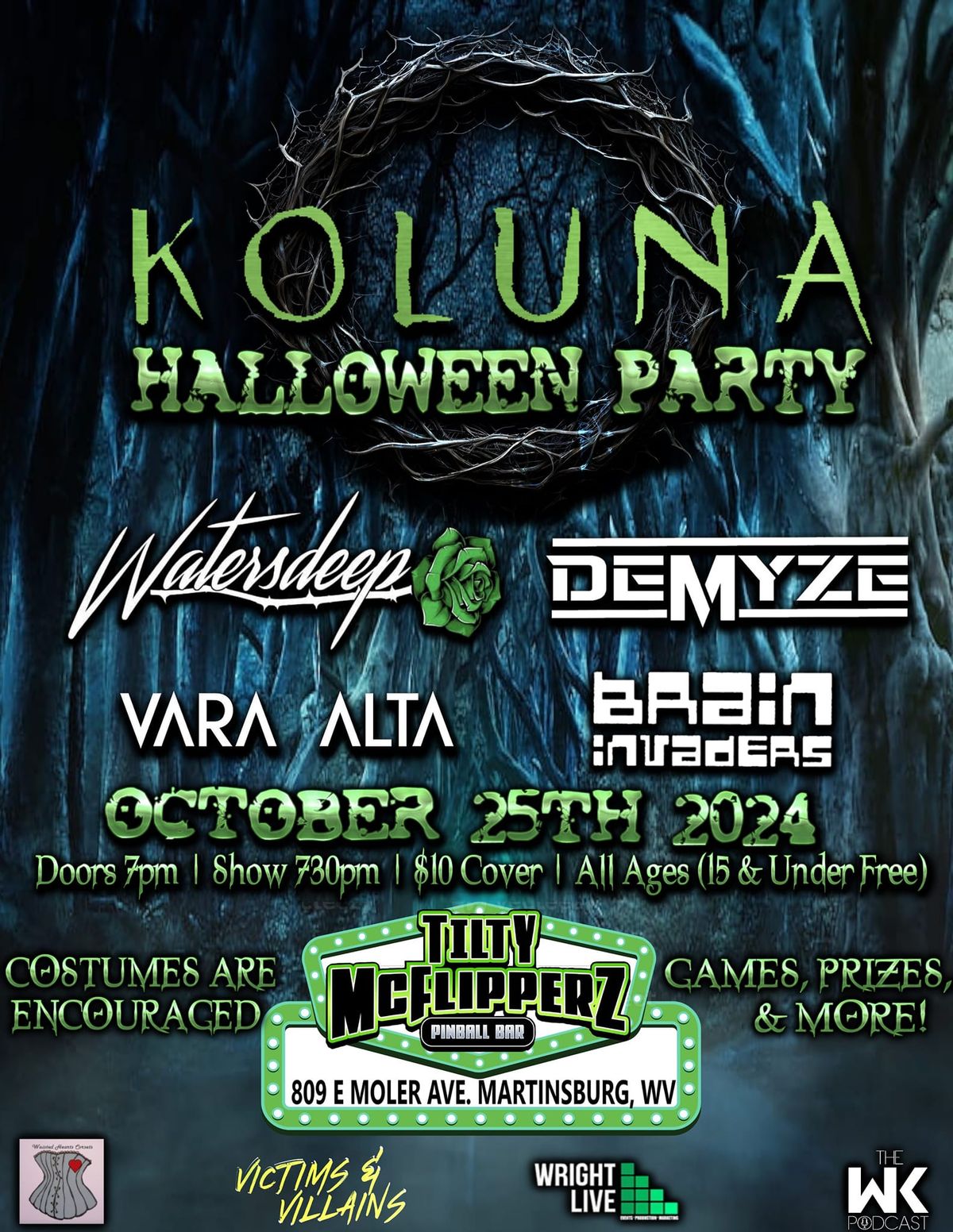 Koluna Halloween Party feat. Watersdeep, Demyze, Vara Alta, Brain Invaders@Tilty Mcflipperz 