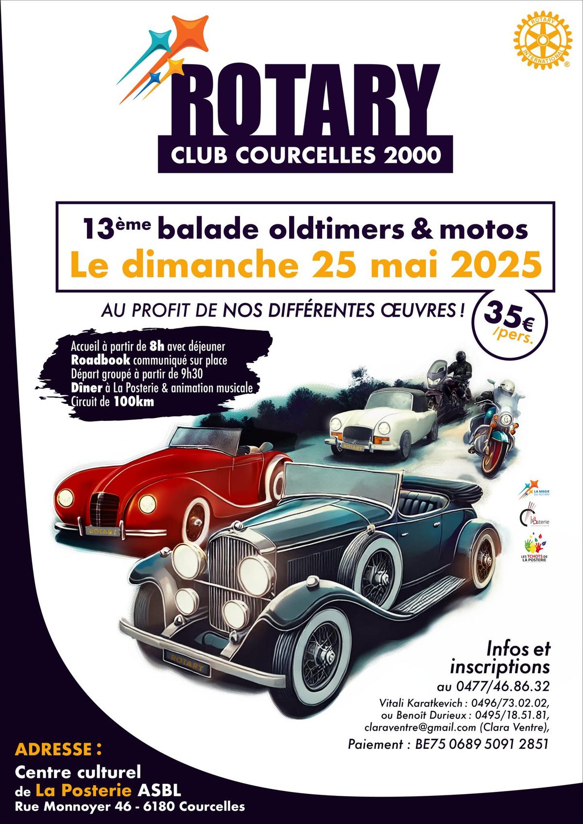 \ud83d\udce3 ROTARY Club Courcelles 2000 13e\u0300me Balade Oldtimers & Motos \ud83d\ude99 \ud83c\udfcd\ufe0f