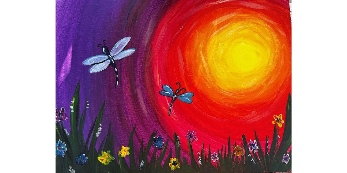 Paint and Sip with Sandra, Sunset with Dragonflies