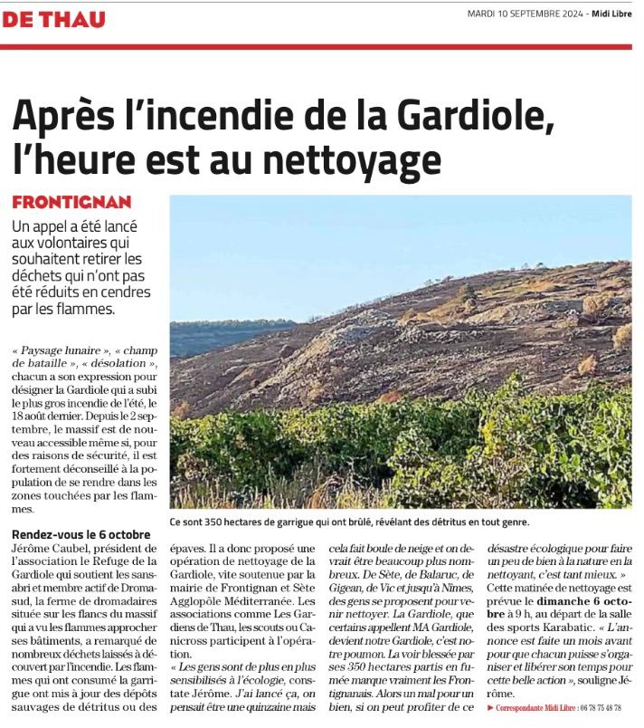 Collecte de d\u00e9chets sur la zone incendi\u00e9e de Notre Gardiole  