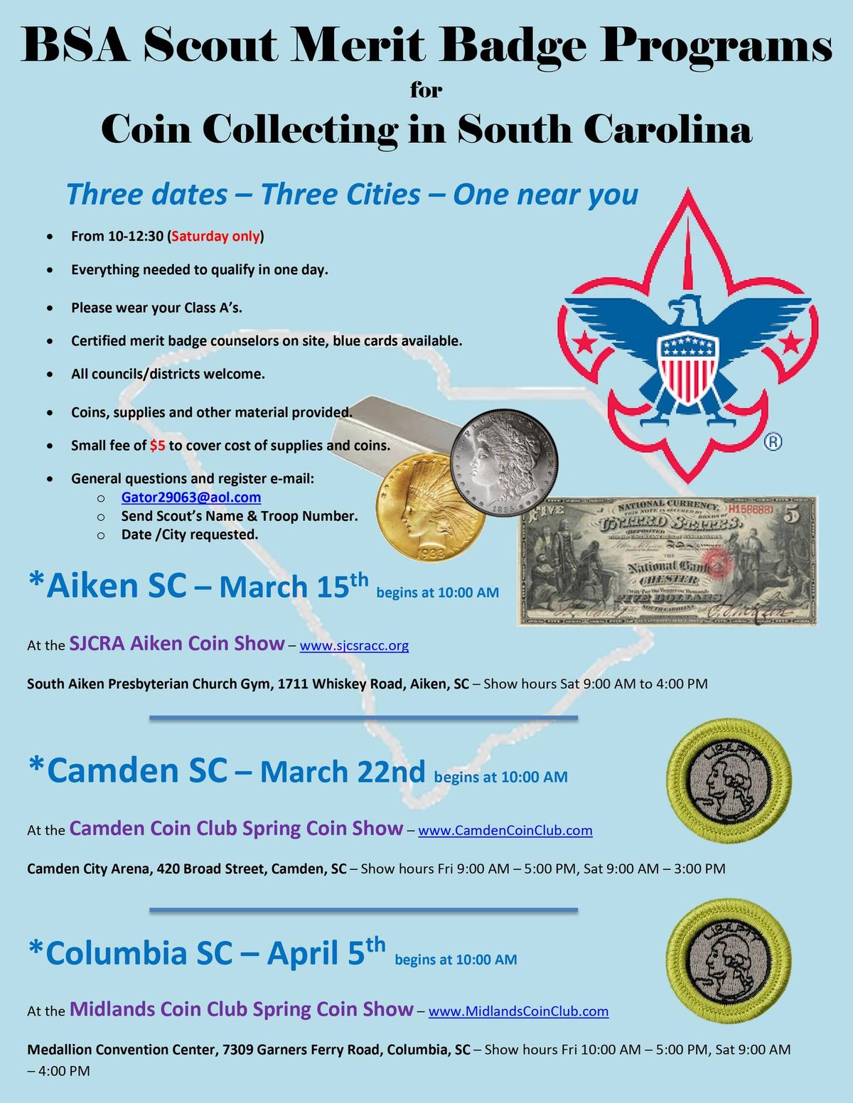 BSA Scout Merit Badge Clinics in SC - Spring