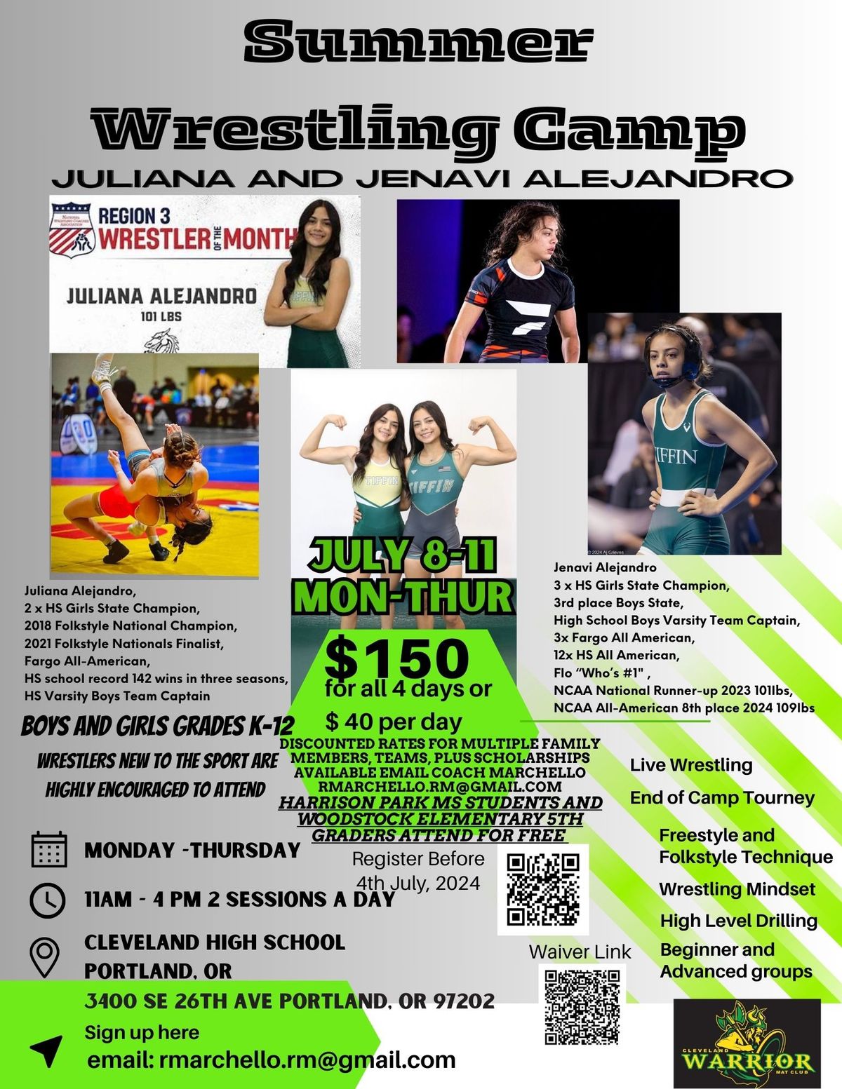 Alejandro Summer Wrestling Camp July 8-11 