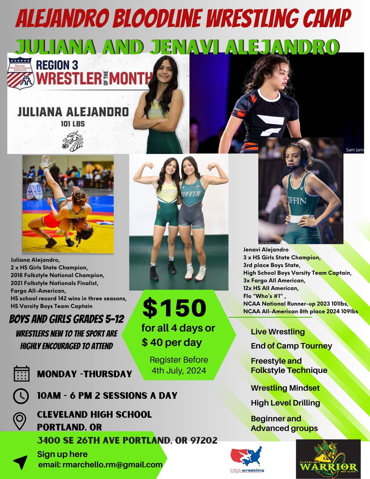Alejandro Summer Wrestling Camp July 8-11 