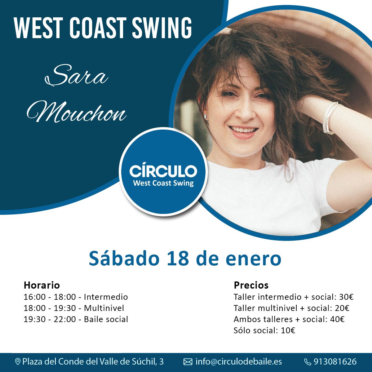 Talleres y social de West Coast Swing con Sara Mouchon