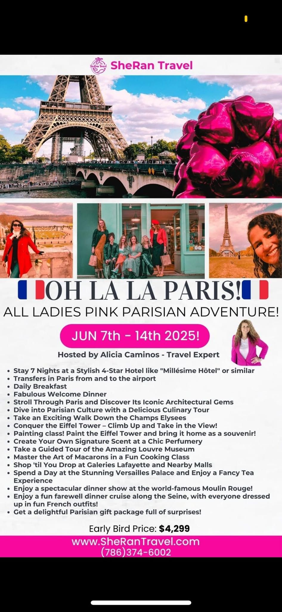 ALL LADIES PINK PARISIAN ADVENTURE JUNE 7th -14th 2025!