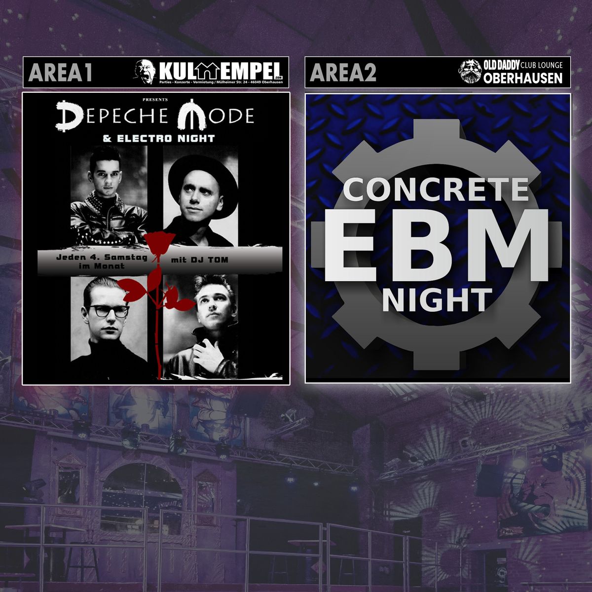 AREA1: Depeche Mode Party | AREA2: Concrete EBM Night