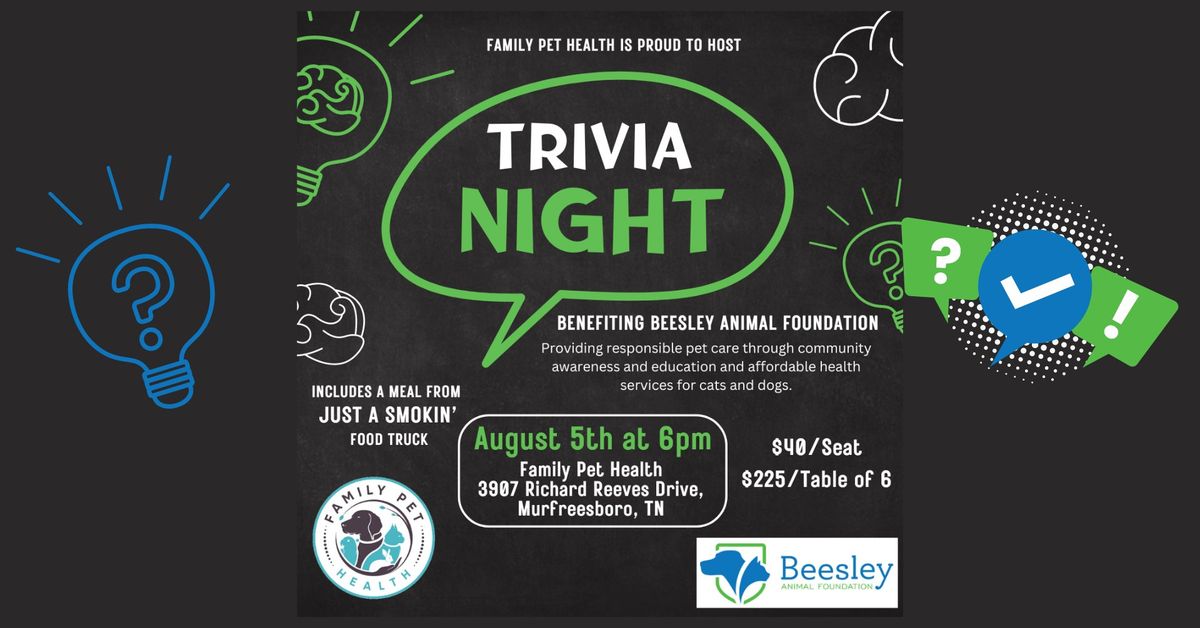 Trivia Night benefiting Beesley Animal Foundation