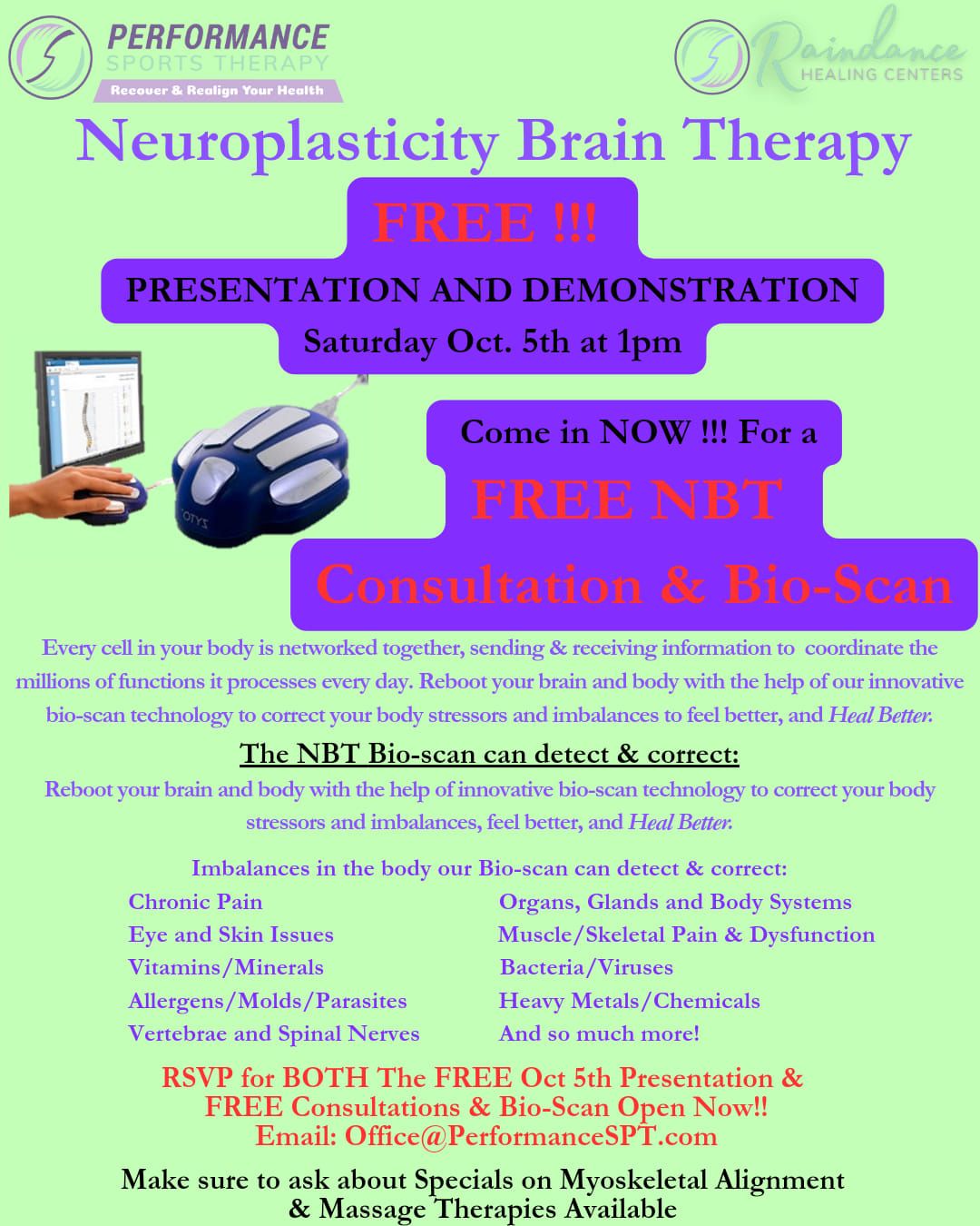 Free Demonstration Neuroplasticity BioScan!