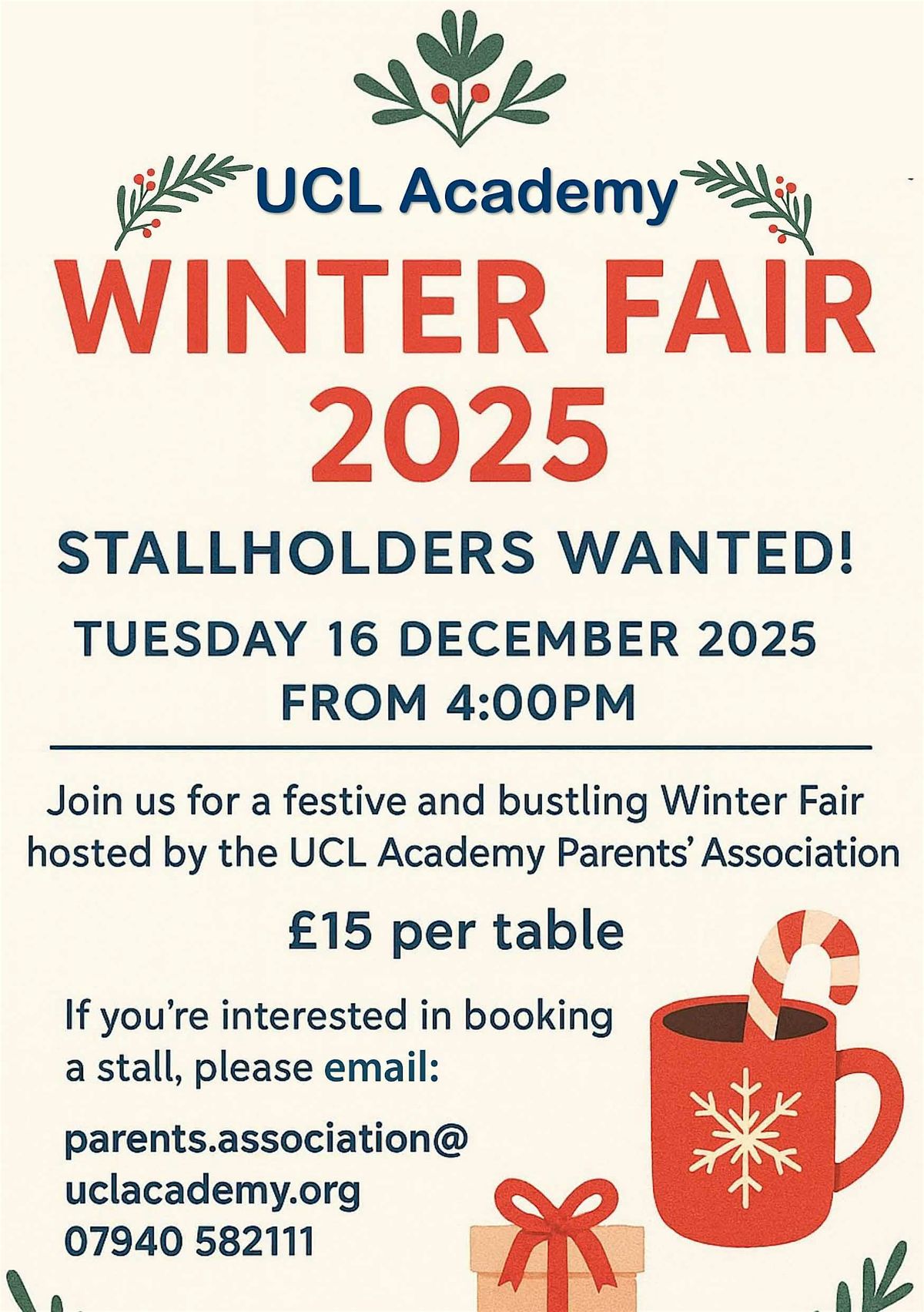 Stallholders Wanted! - Join us at the UCL Academy Winter Fair