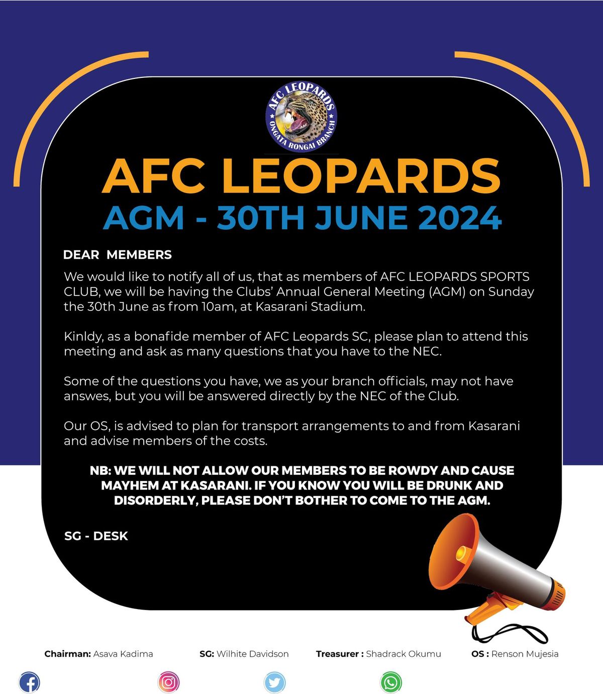 AFC LEOPARDS SC Annual General Meeting