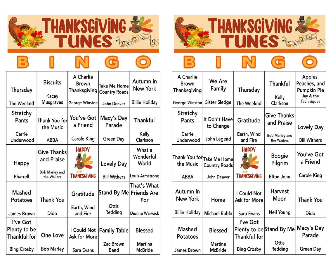 Thanksgiving Music Bingo