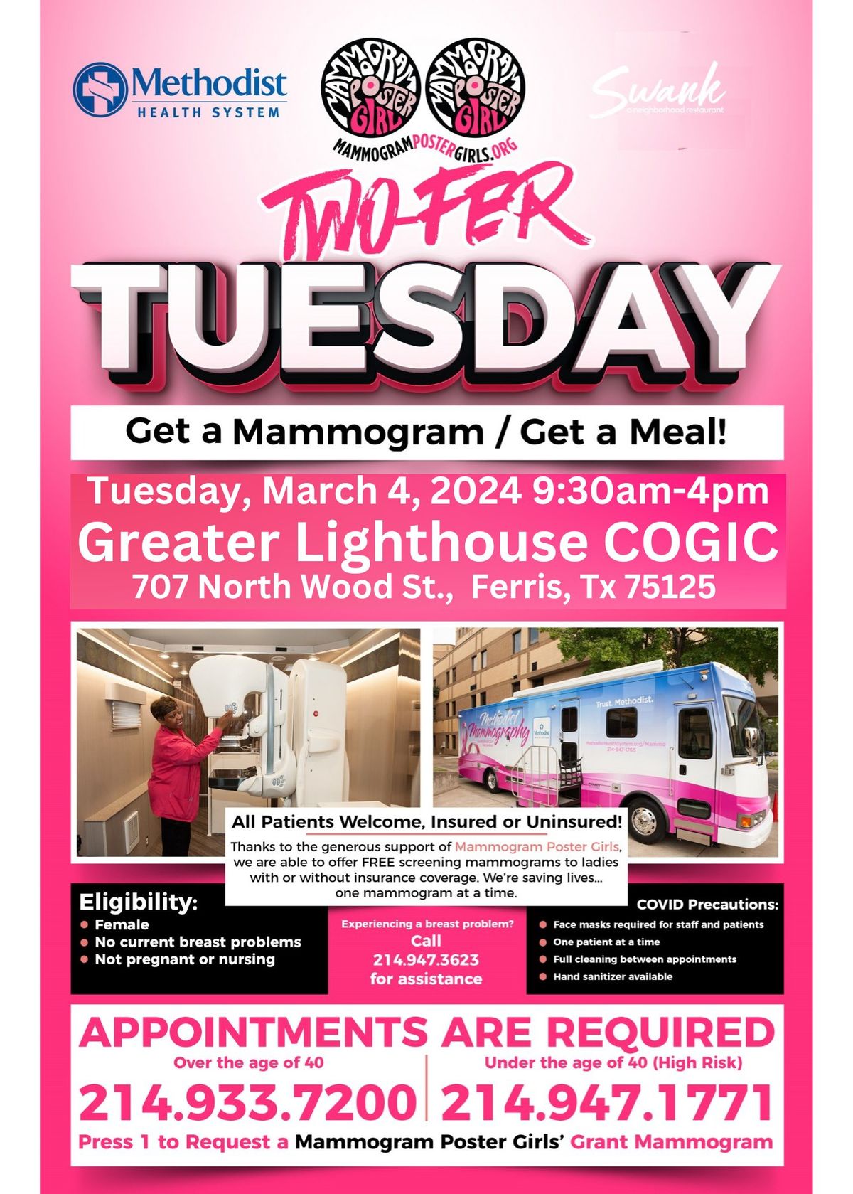 FREE MAMMOGRAMS! March 4, 2024 Two-Fer Tuesday hosted by Greater Lighthouse COGIC