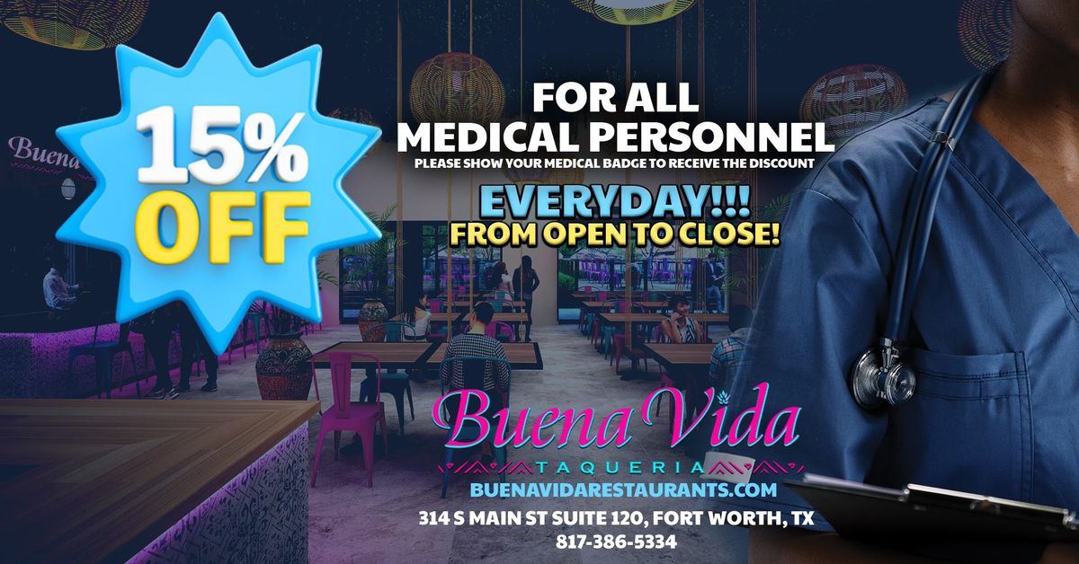 15% Off For All Medical Personnel! Everyday! 