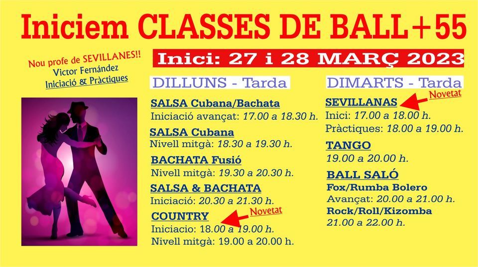 INICI CLASSES DE BALL+55. Dies 27\/28 Mar\u00e7 2023 - Club Friendsteam.com.