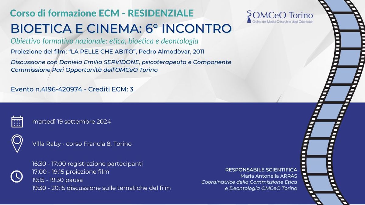 3 crediti ECM - BIOETICA E CINEMA: Proiezione film \u201cLA PELLE CHE ABITO\u201d, Pedro Almod\u00f2var, 2011