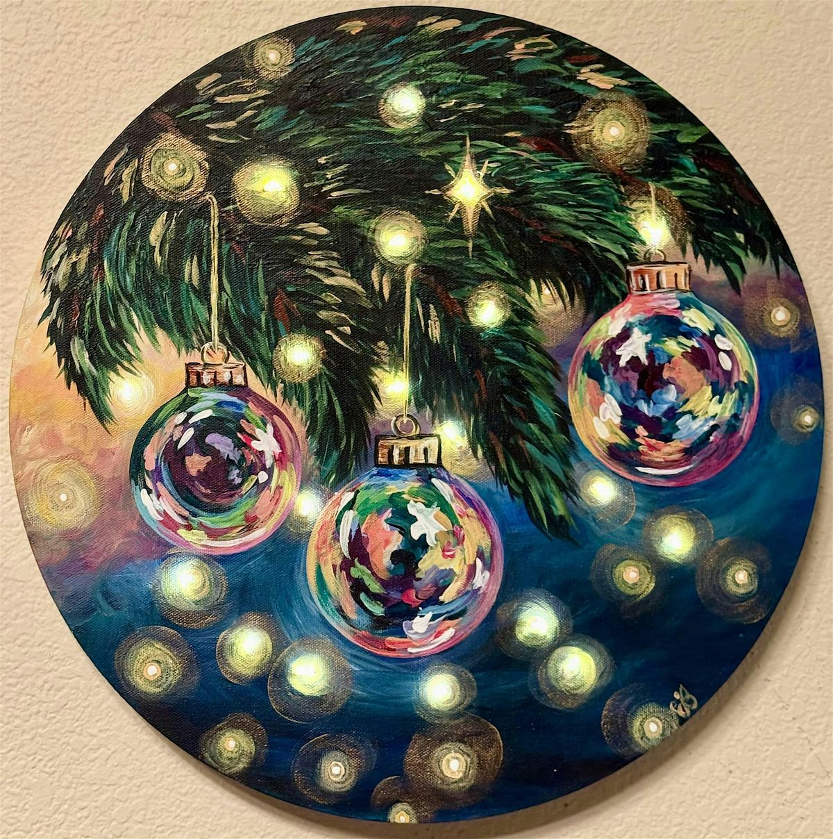 Lovely Branches round canvas painting at Locavore Beer Co.