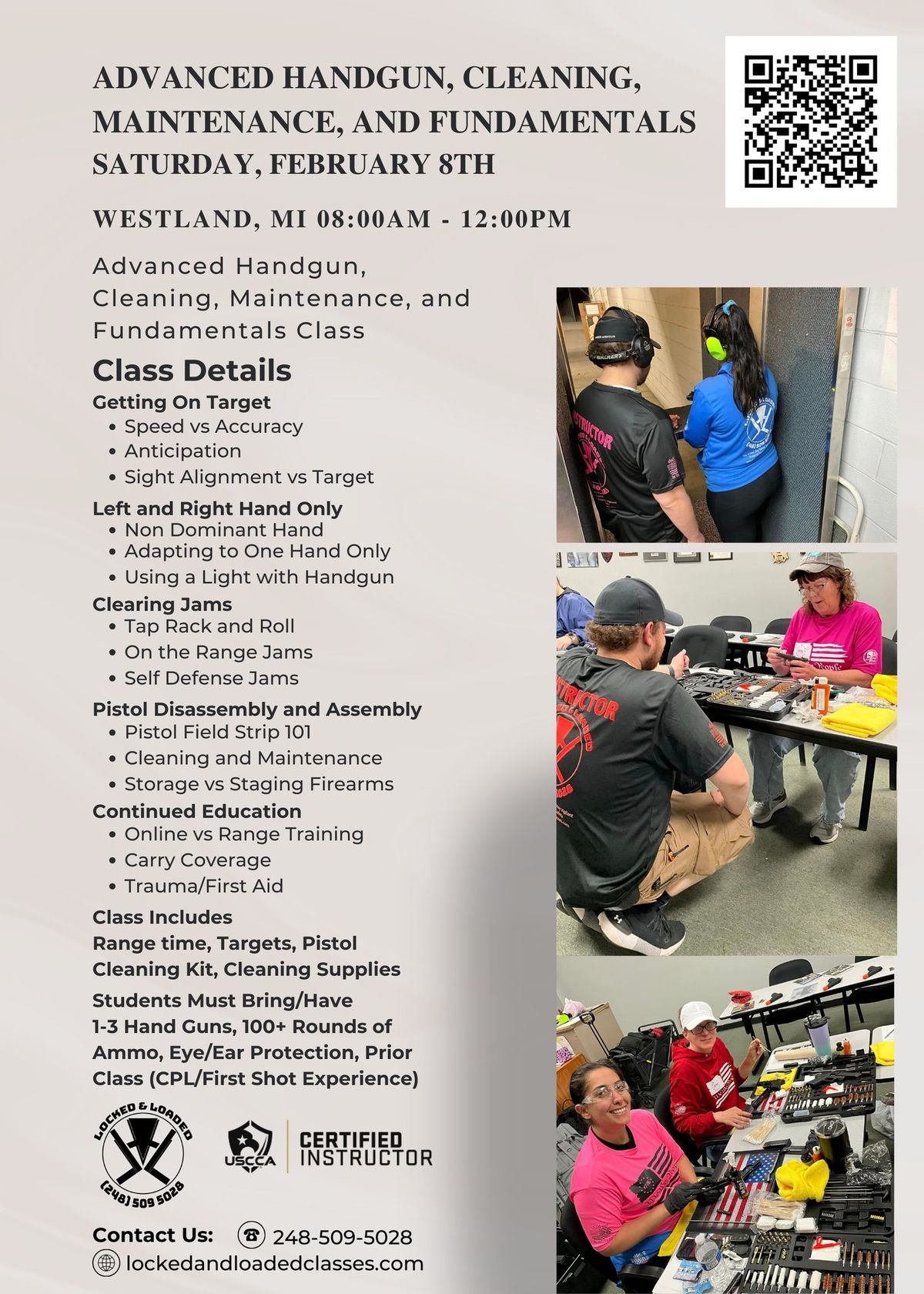 Basic & Advanced Handgun Range Day with Cleaning Fundamentals Class