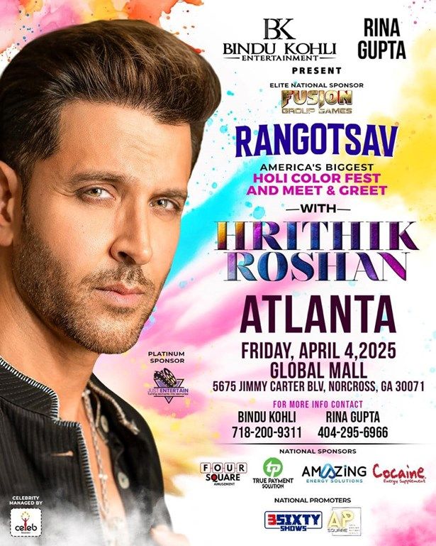 Atlanta - First-Ever an Outdoor Friday Holi with Heartthrob Hrithikroshan