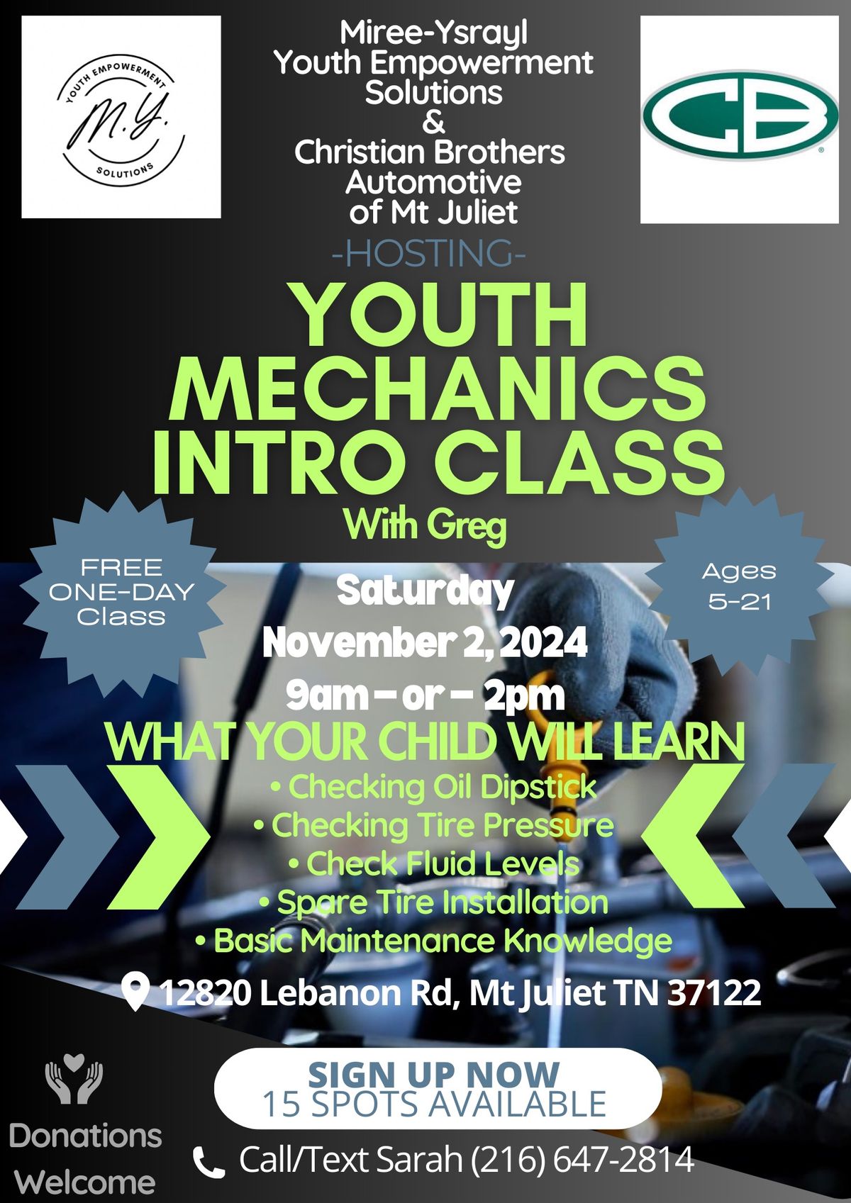 Miree-Ysrayl Youth Empowerment Solutions Free Youth Mechanics Crash Course