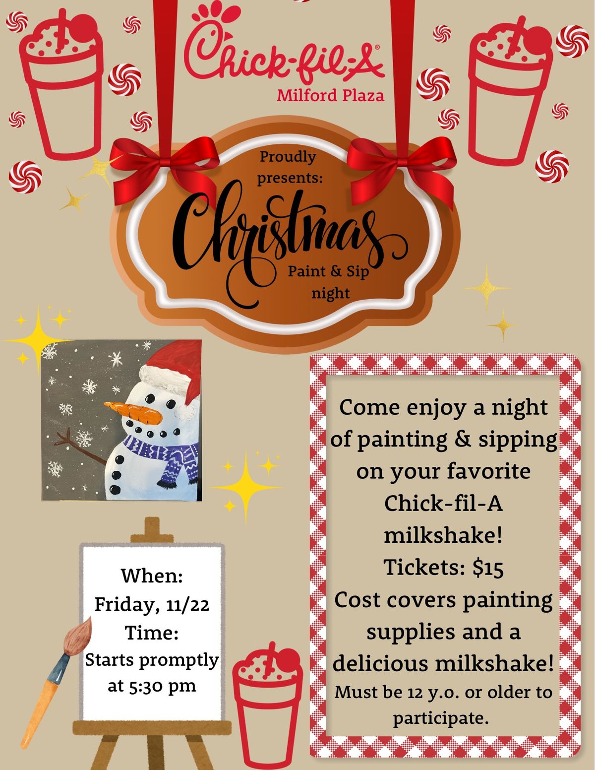 Milford Chick-fil-A Christmas Paint & Sip