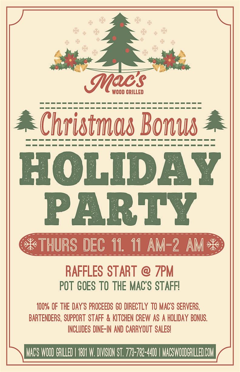 Christmas Bonus Holiday Party at Mac's Wood Grilled