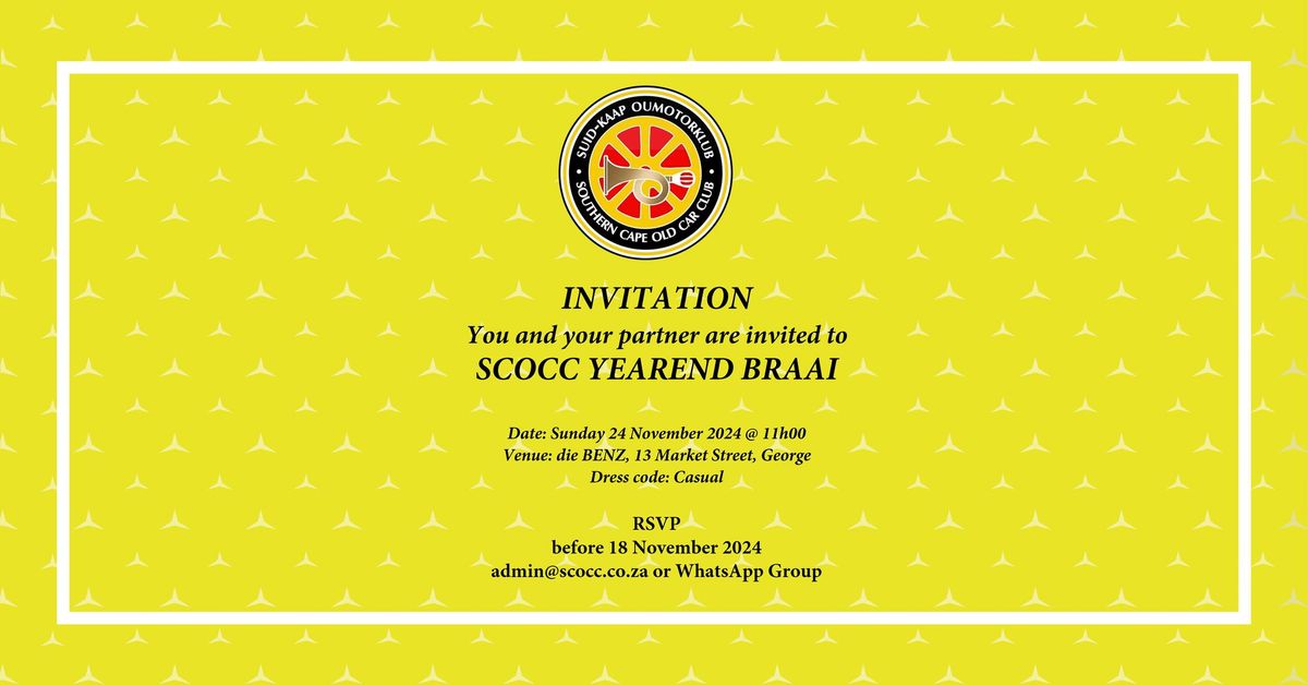 SCOCC Yearend Braai Sunday 25 November 2024 @ 11h00