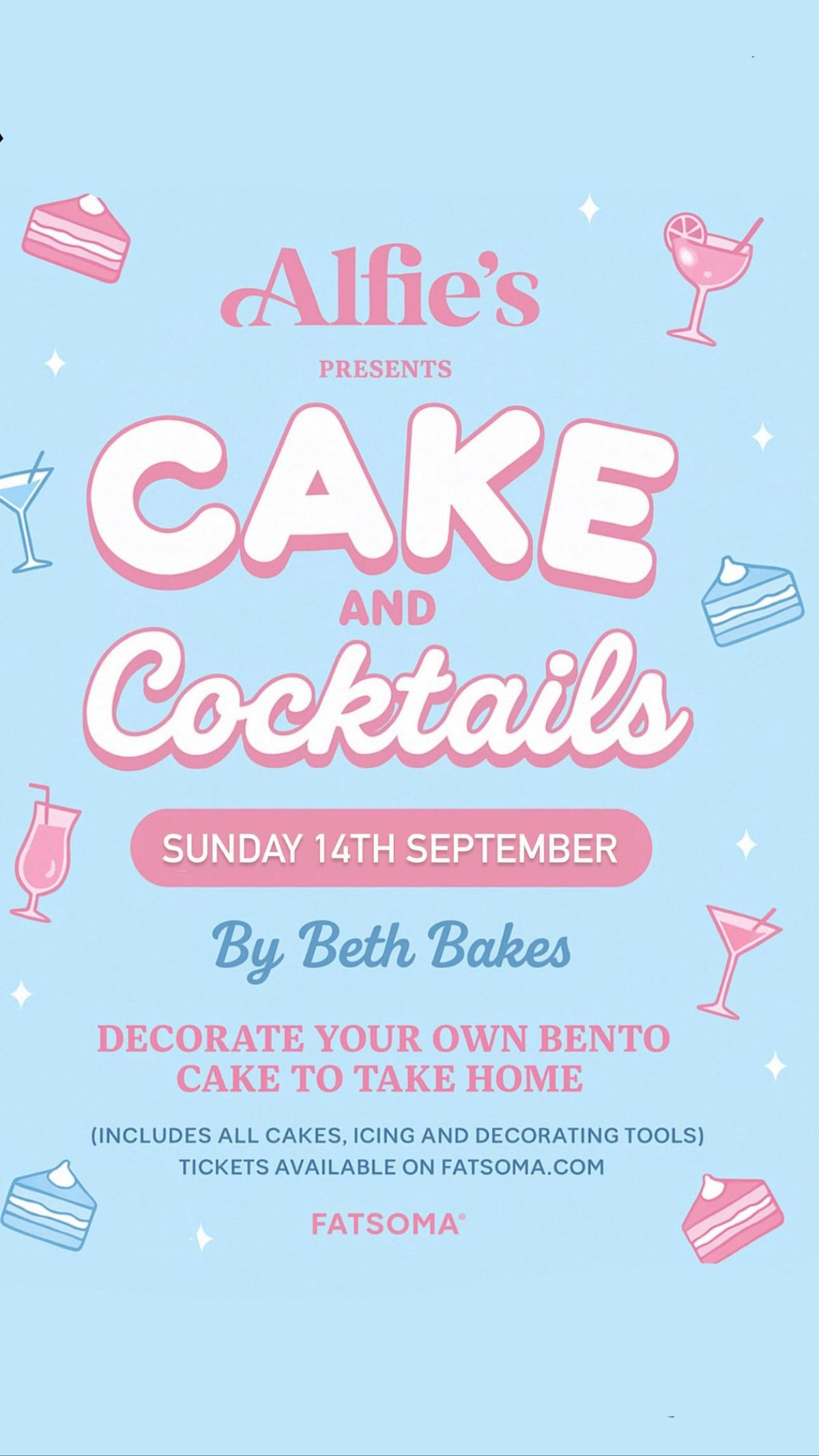 Cakes and cocktails- by Beth Bakes - Alfie\u2019s Bar - SUNDAY 14th Sept