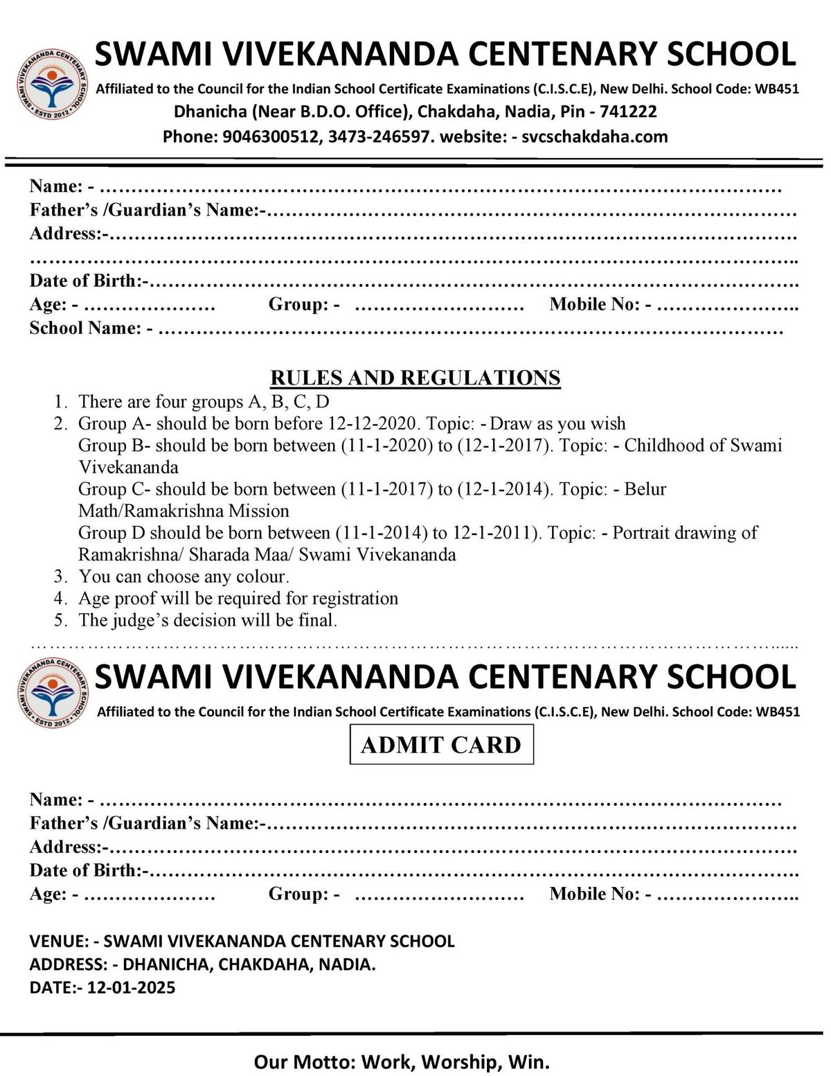 Swami Vivekananda Centenary School's Drawing Competition and Free Eye Check-up Program