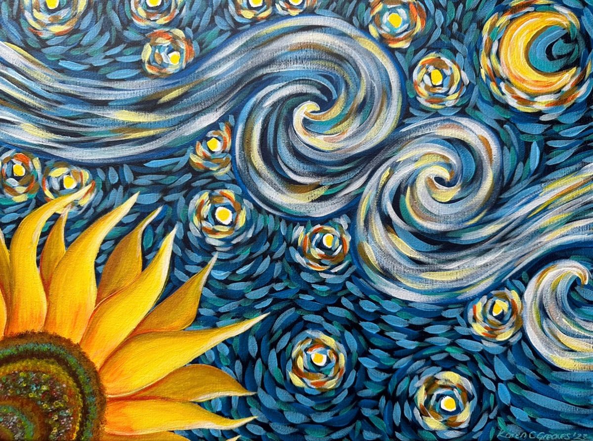 Van Gogh \u2018Sunflower under a starry night\u2019 paint and sip