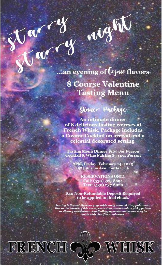 Valentines Dinner, Starry, Starry Night, 8 Course Tasting Dinner Menu