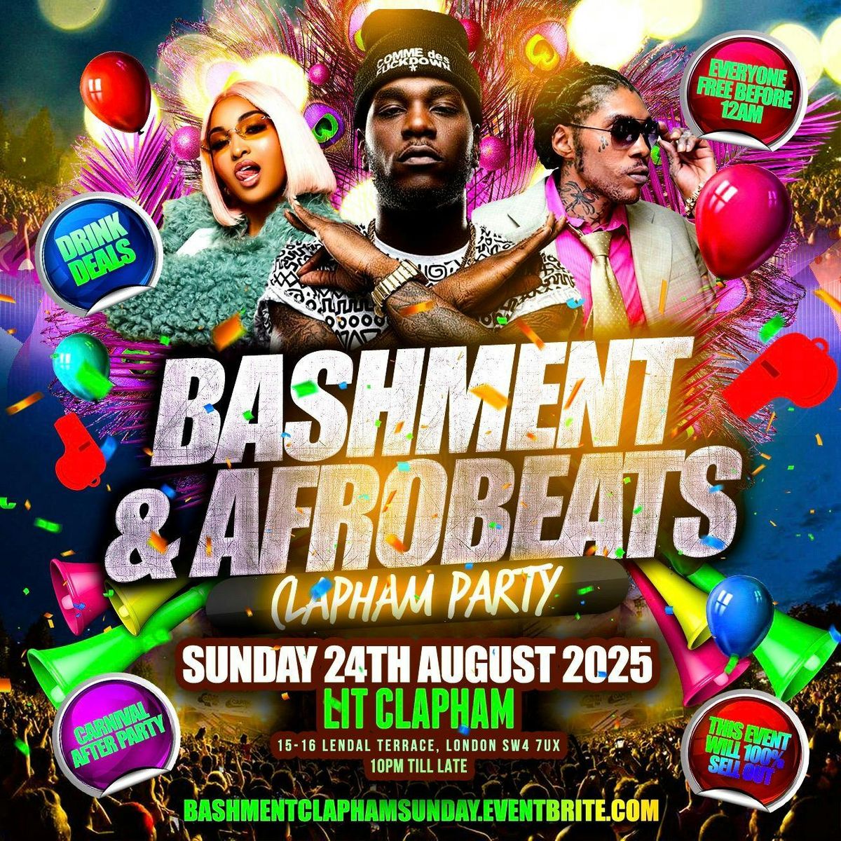 Bashment &amp; Afrobeats Clapham Carnival After Party - Everyone Free Before 12