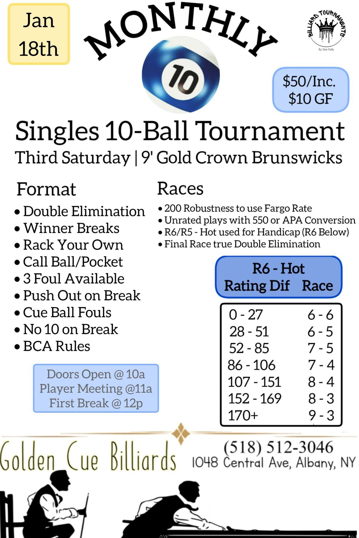 Golden Cue Monthly 10-Ball Singles Tournament