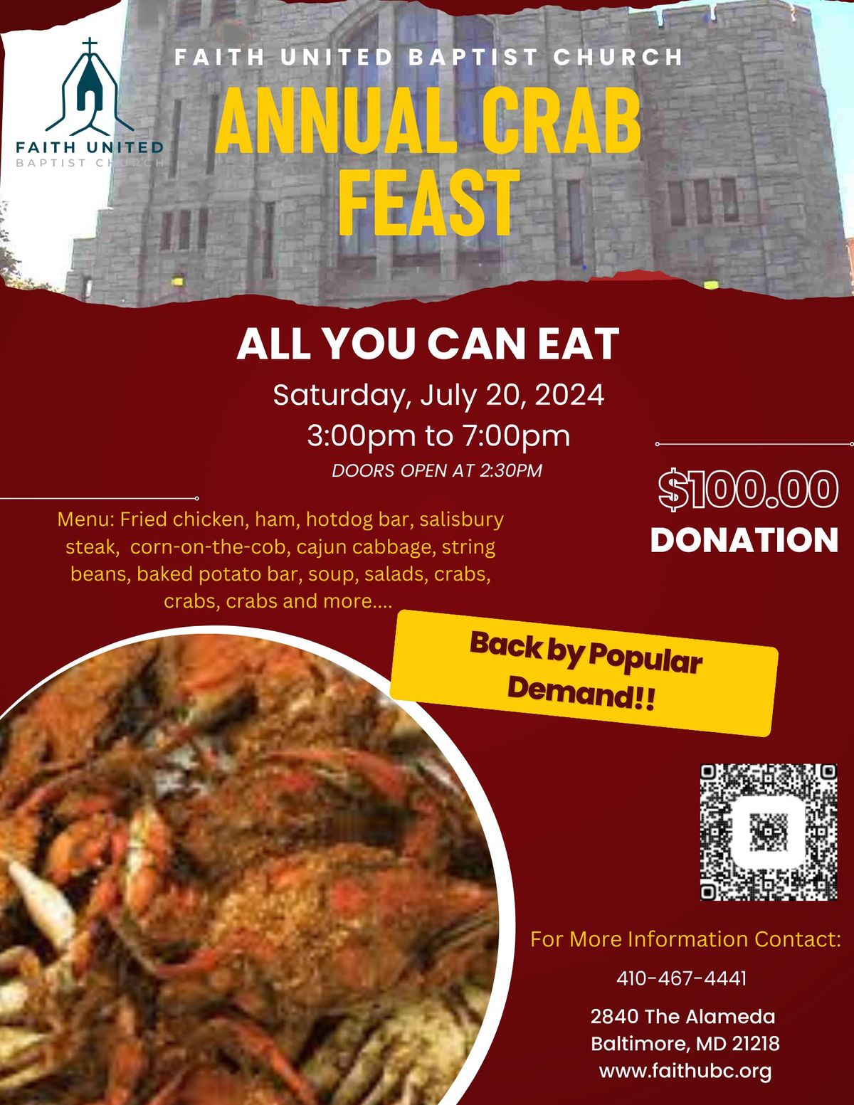 FAITH UNITED BAPTIST CHURCH ANNUAL CRAB FEAST