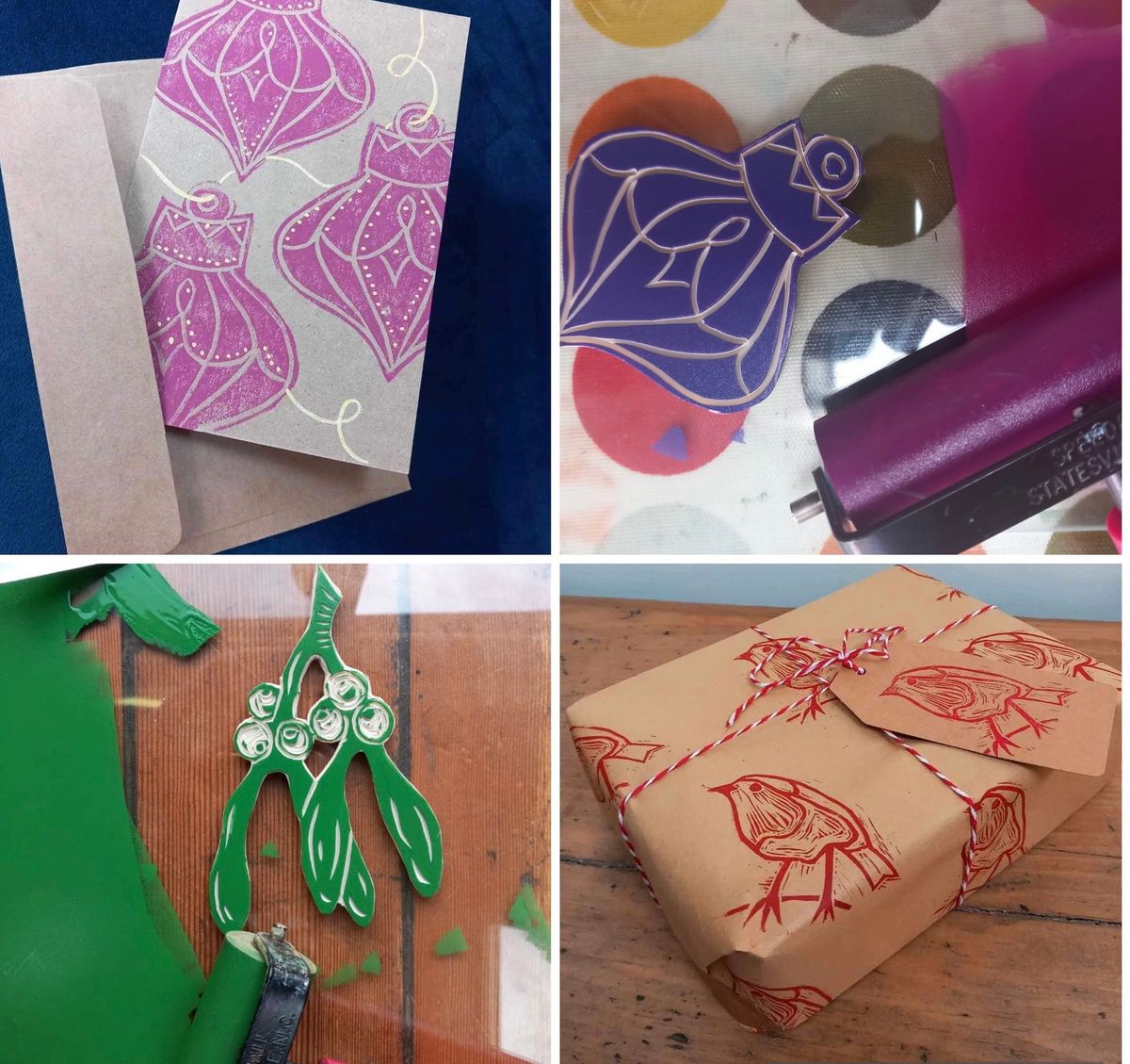 Christmas Lino Printing with Carolyn Cornes Printmaker 